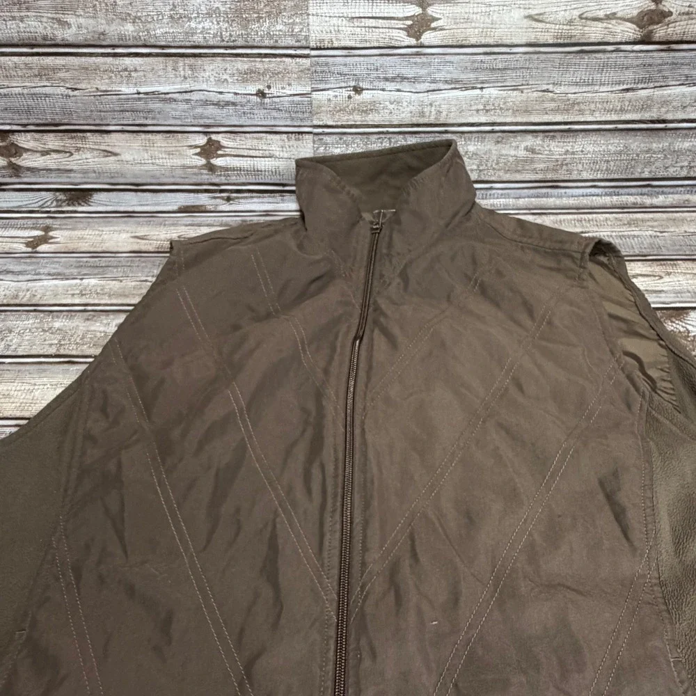 Columbia Vest Mens 2XL Brown Quilted Fleece Mixed Media Full Zip Mock Neck